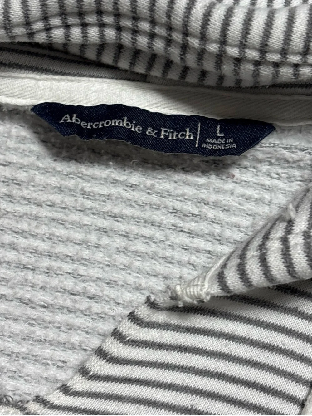 Abercrombie & Fitch Men L Striped Fleece Hoodie A&F Felt Logo Y2K